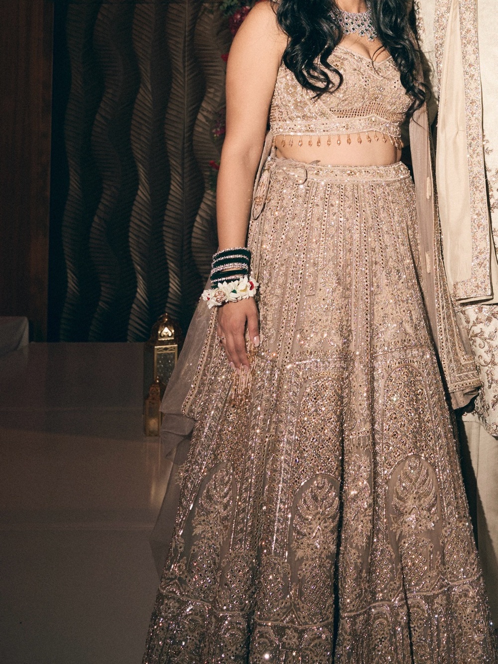 Embellished Beige Lehenga Dress - Elegant Women's Party Wear